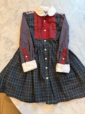 Polo by Ralph Lauren Girls Navy & Red Plaid Button-Front Dress